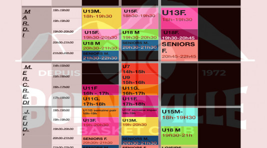 Plannings entraînements saison 2025/2026
